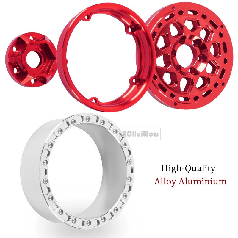 عجلات RCHuiWow 2.2 بوصة Beadlock RC لـ 1/10 RC Crawler Axia1 SCX10 Capra، AMG 6x6، TRX4، Redcat Gen8 Everest Gen7 Pro، عجلات RC من سبائك الألومنيوم 2.2 عجلات Beadlock 2.2 حواف Beadlock، 4 قطع، أحمر - Image 5